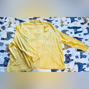 yellow cardigan